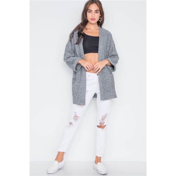 HEATHER GRAY OPEN FRONT CARDIGAN - Picture 4 of 5